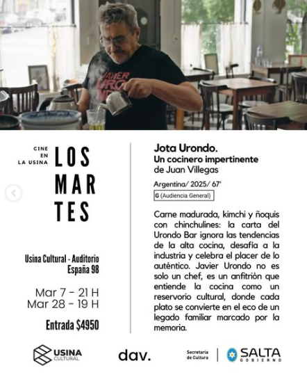 Ciclo de Cine Los Martes - “Jota Urondo, un cocinero impertinente” de Juan Villegas.