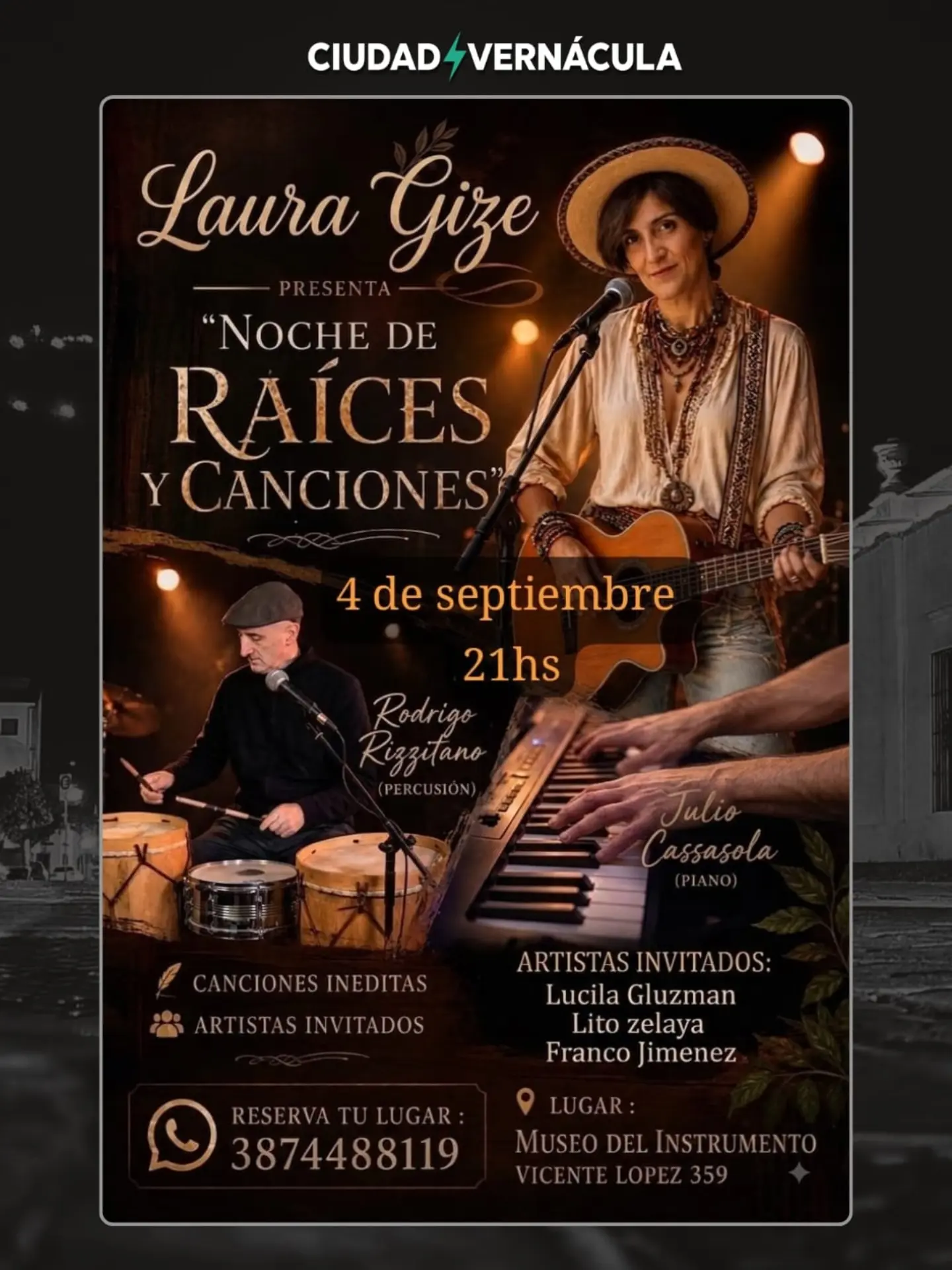 Laura Gize presenta “Noche de Raíces y Canciones”.