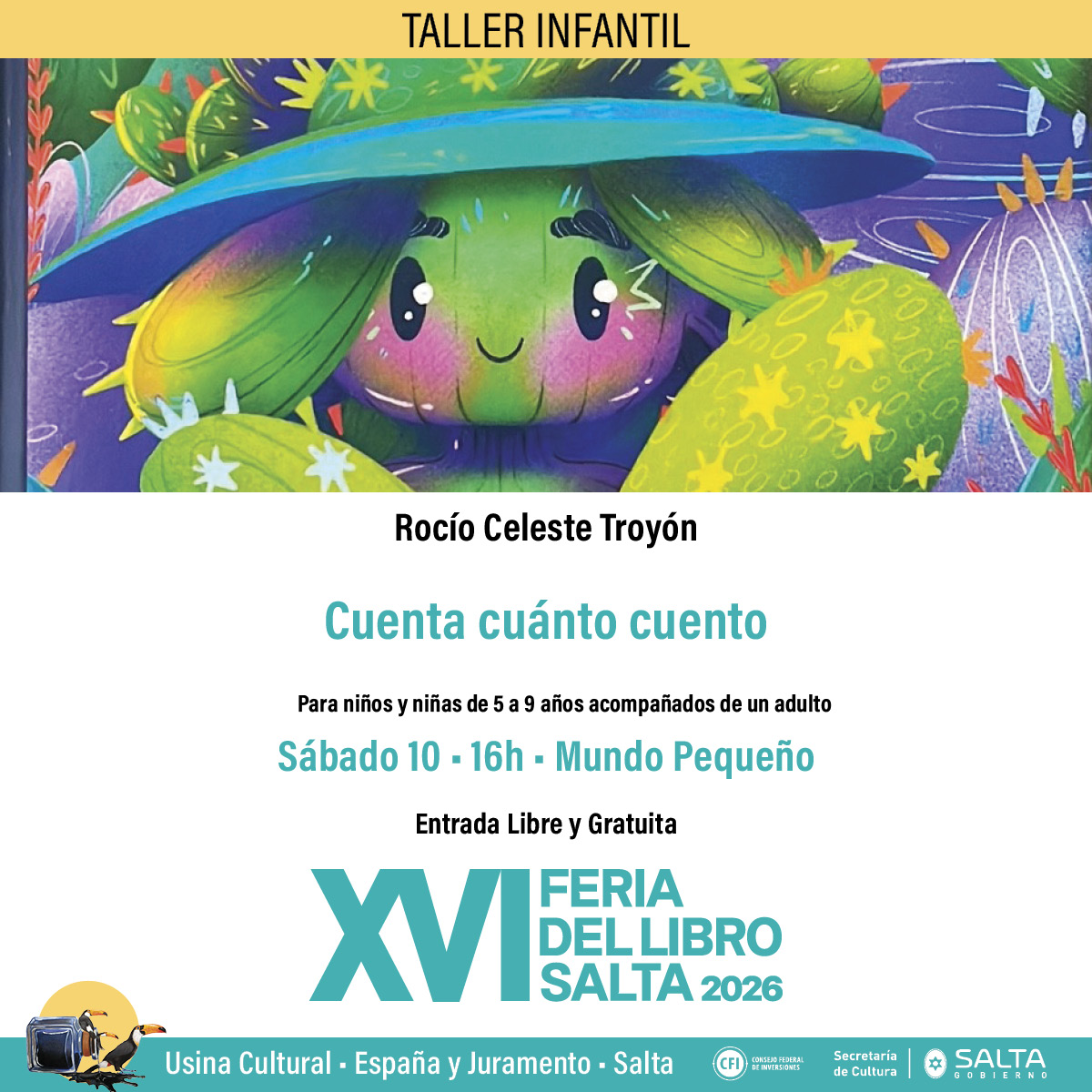 XVI Feria del Libro Salta 2026 - Taller infantil “Cuenta cuánto cuento”.